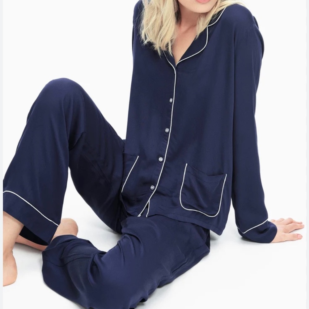 Splendid Piped Woven PJ Pajama Lounge Set Navy Blue Women’s Size XL New